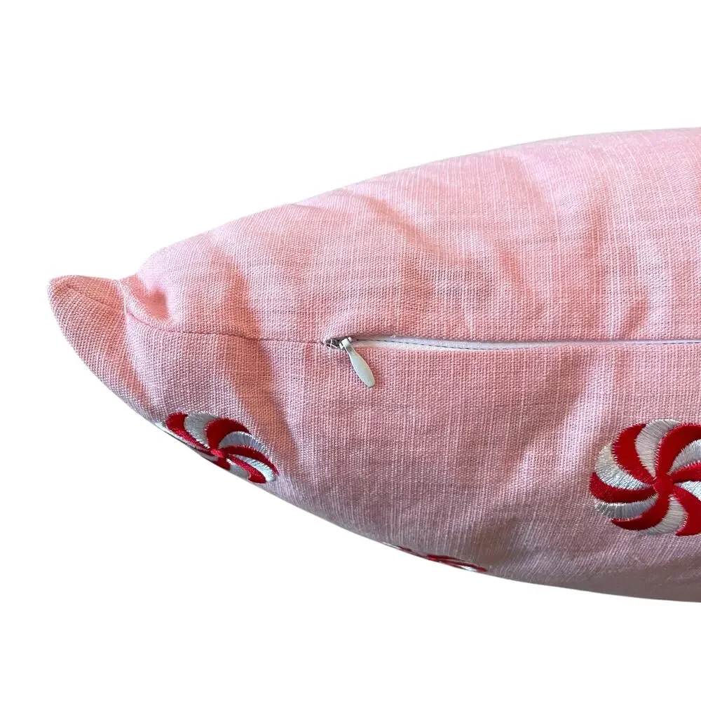 Pinkmas Peppermint Swirl Pillow 20x20 Embroidered Christmas Holiday Decor NEW